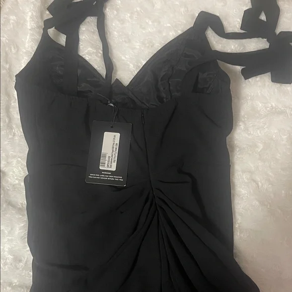 BLACK UNDERWIRE DETAIL DRAPED MIDI DRESS - Picture 4 of 9